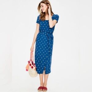 Boden Navy Polka Dot Hallie jersey slit tie dress size 6R